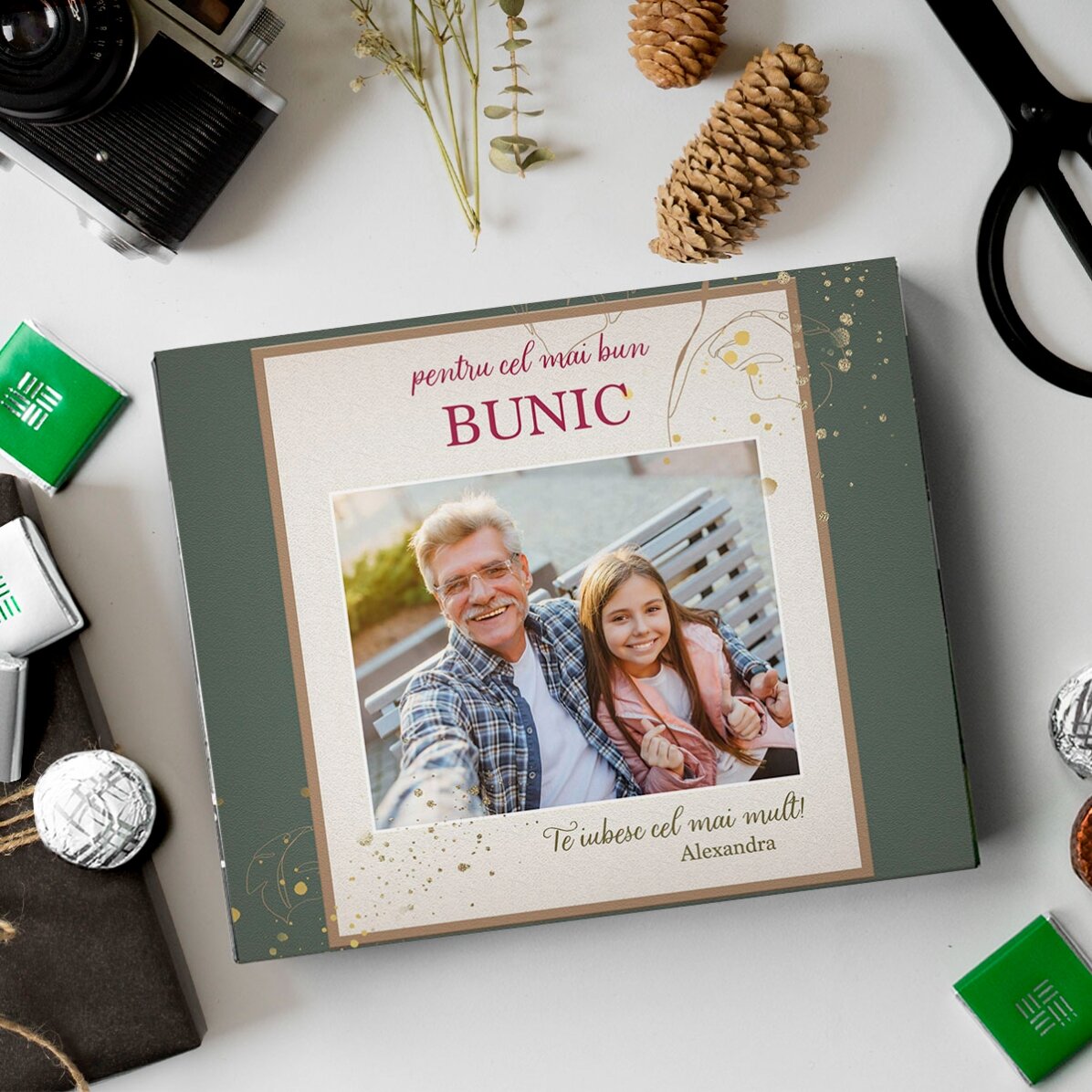 Cutie de bomboane personalizată cu poză și mesaj - pentru cel mai bun BUNIC