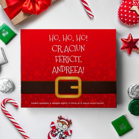 Cutie de bomboane personalizată cu text - Ho, ho, ho!