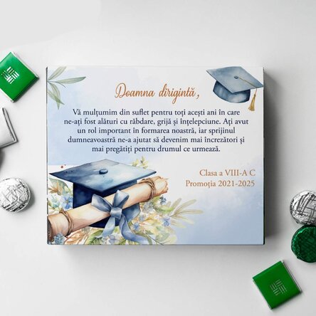 Cutie de bomboane personalizată cu text pentru profesoare - Mulțumim!