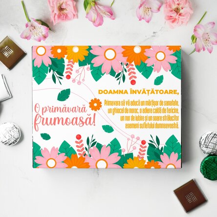 Cutie de bomboane personalizată cu text - Primăvară înflorită