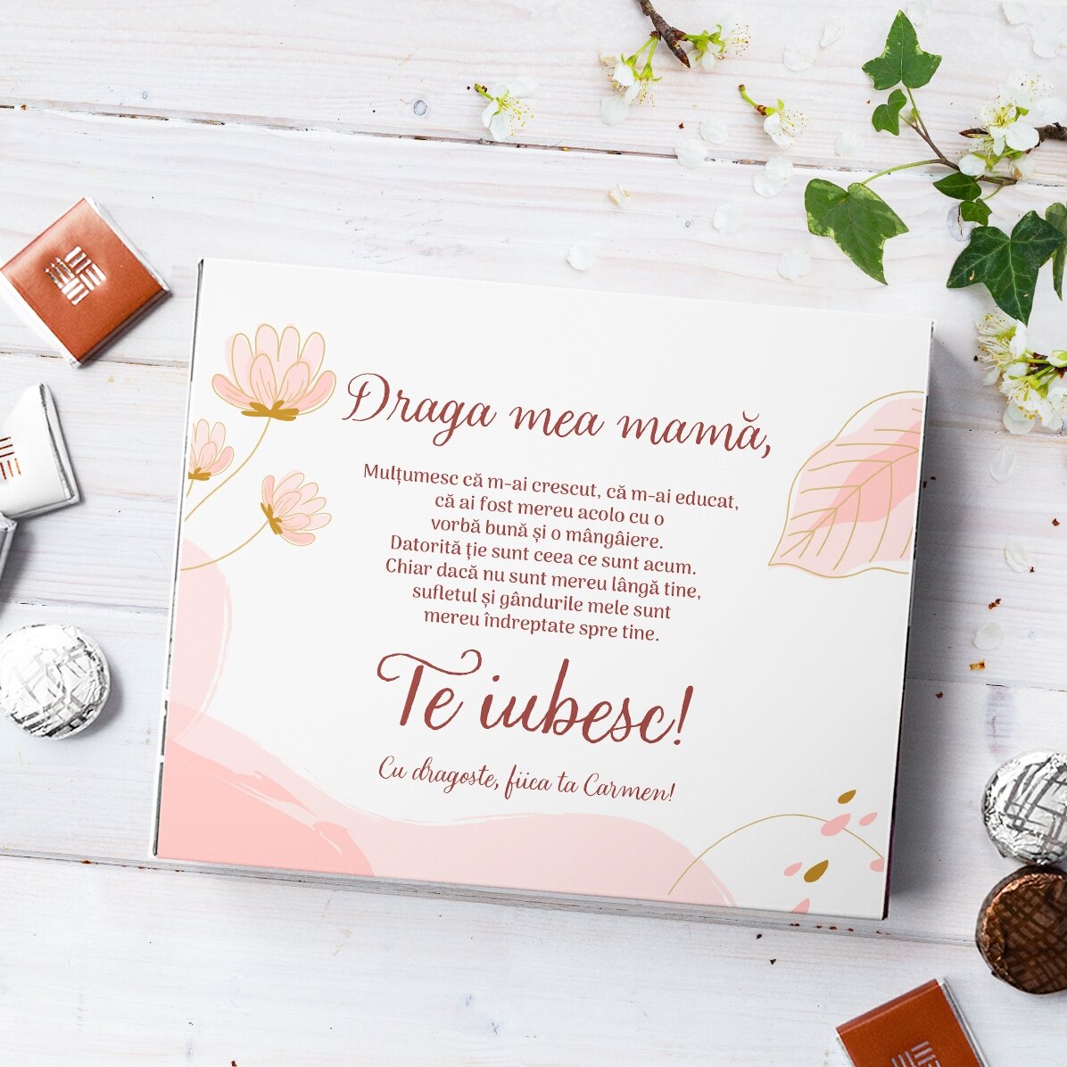 Cutie de bomboane personalizată text - Draga mea mamă!
