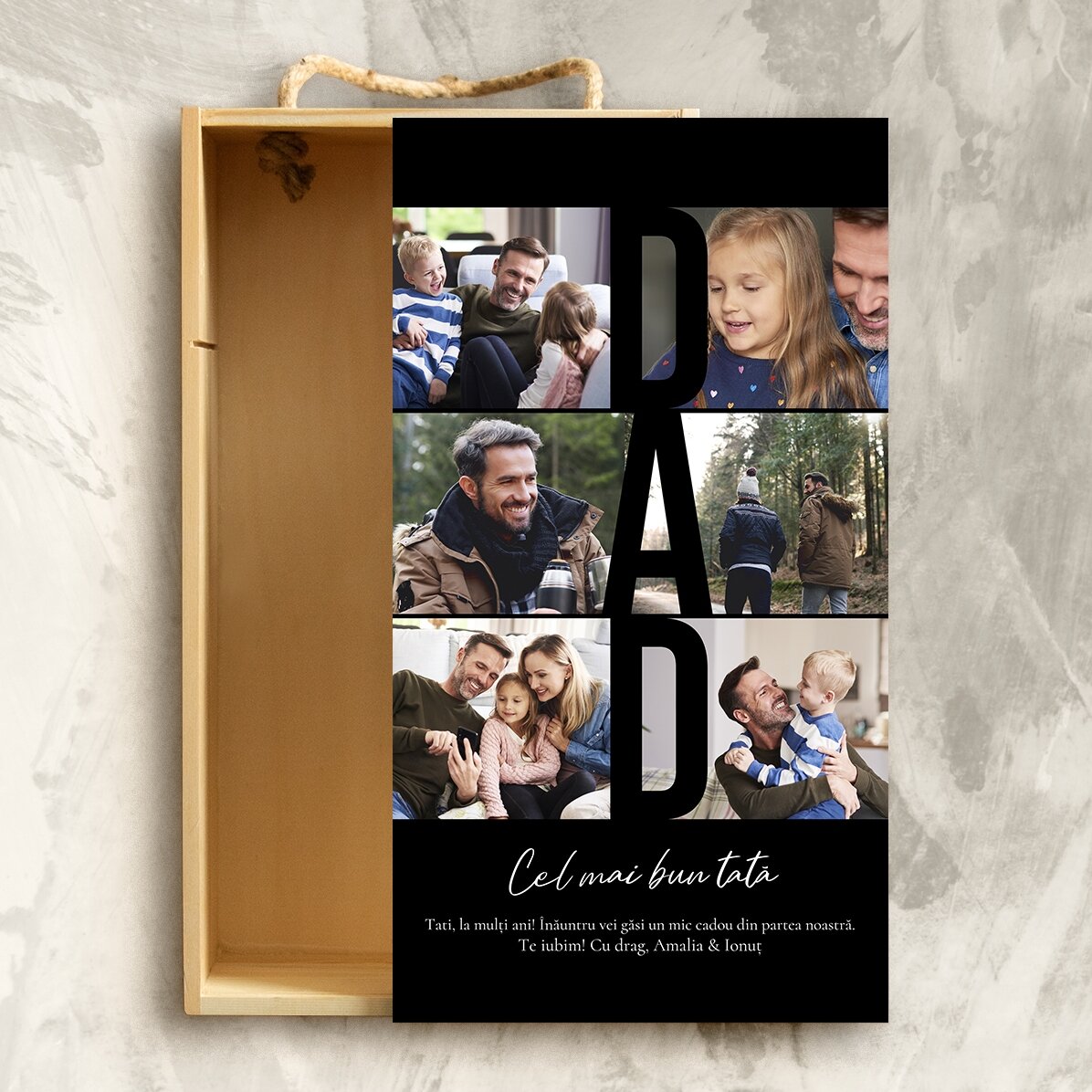Cutie de cadou din lemn personalizată cu 6 poze și mesaj - Amintiri dragi