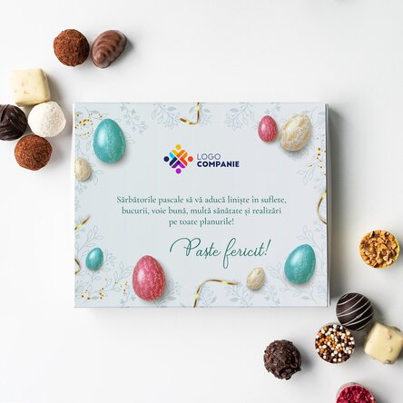 Luxus szarvasgomba doboz, logóval és üzenettel személyre szabva – Boldog húsvétot!