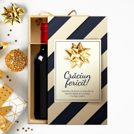 Cutie de vin pentru 2 sticle personalizată cu mesaj - Cadou premium de Sărbători