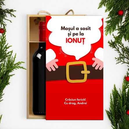 Cutie de vin pentru 2 sticle personalizată cu mesaj - Moșul a sosit