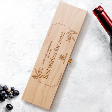 Cutie de vin personalizată cu logo și mesaj - Best wishes