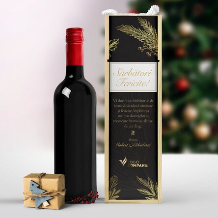 Cutie de vin personalizată cu logo și text - Sărbători fericite!