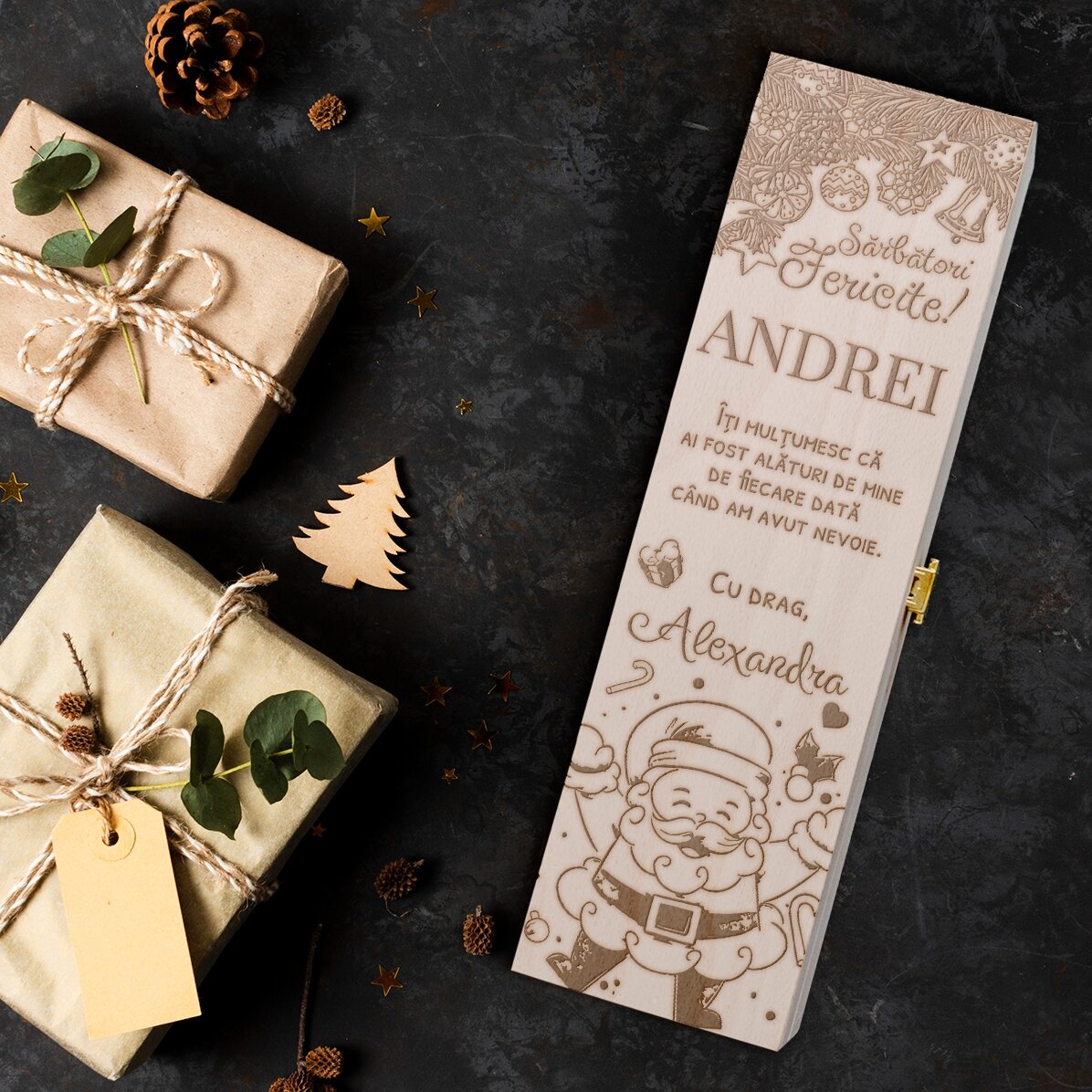 Cutie de vin personalizată cu mesaj pentru cea mai importantă persoană - Sărbători fericite