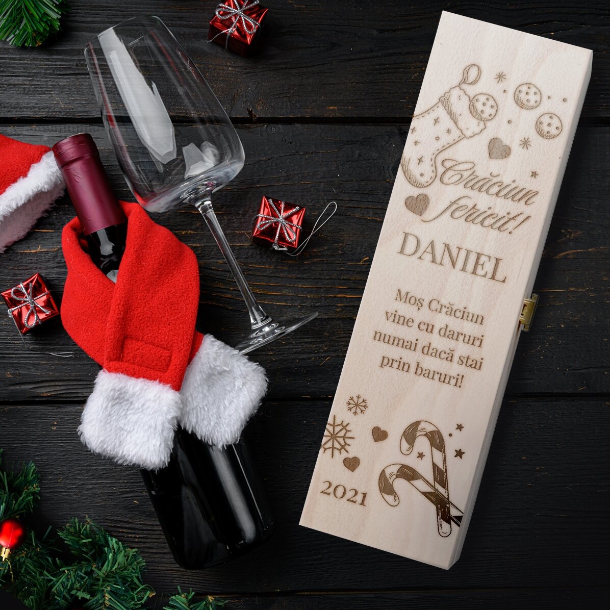 Cutie de vin personalizată cu mesaj pentru prieten / iubit- Crăciun fericit 