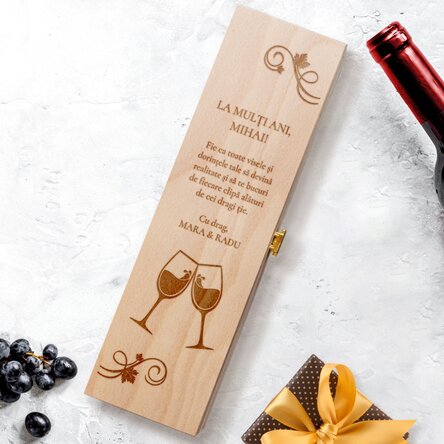 Cutie de vin personalizată cu mesaj - Urare de ziua ta