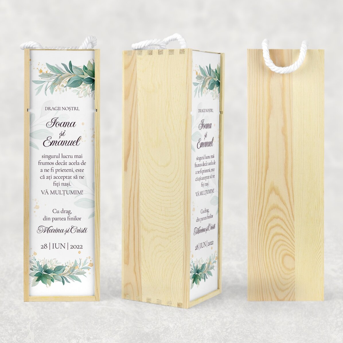 Cutie de vin personalizată cu text - Mesaj pentru nași