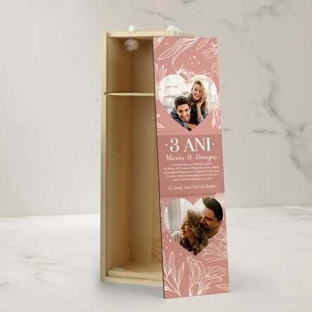Cutie de vin personalizată cu text și 2 poze - Aniversare căsătorie