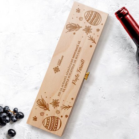 Cutie de vin personalizată cu text și logo - Paște fericit