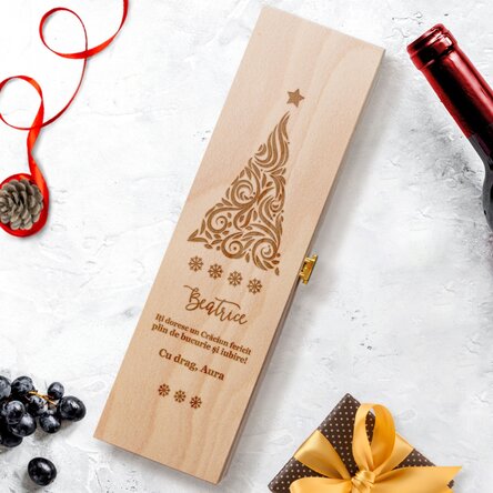 Cutie de vin personalizată cu text - Urare de Crăciun