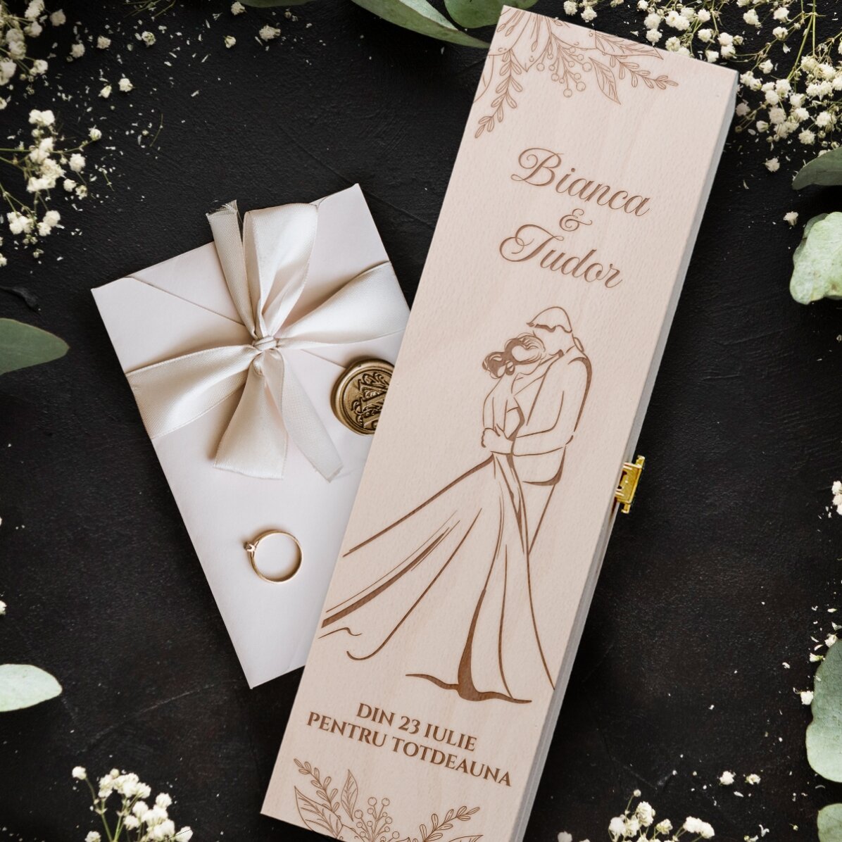 Cutie de vin personalizată cu text - Wedding