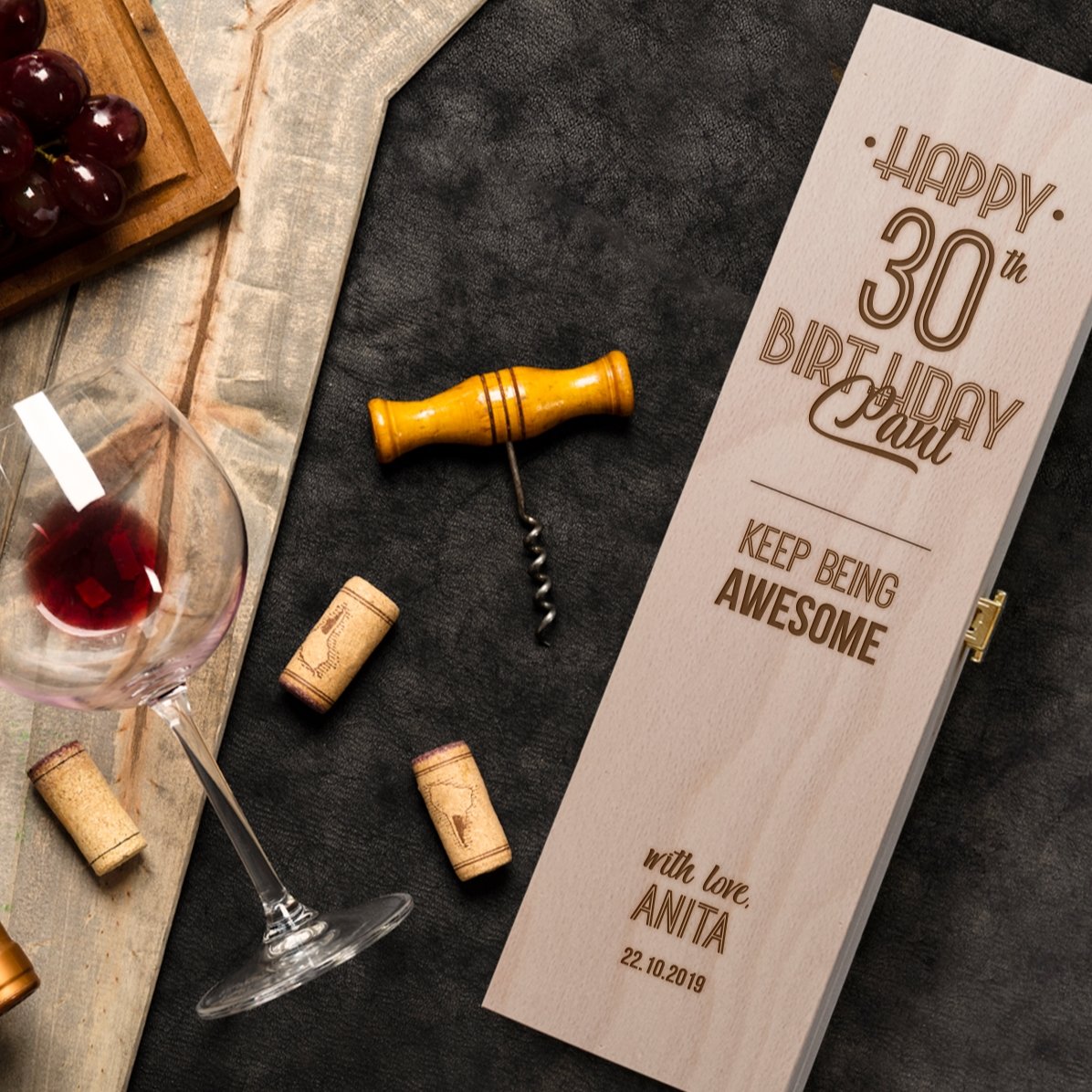 Cutie de vin personalizată - Mesaj pentru aniversare