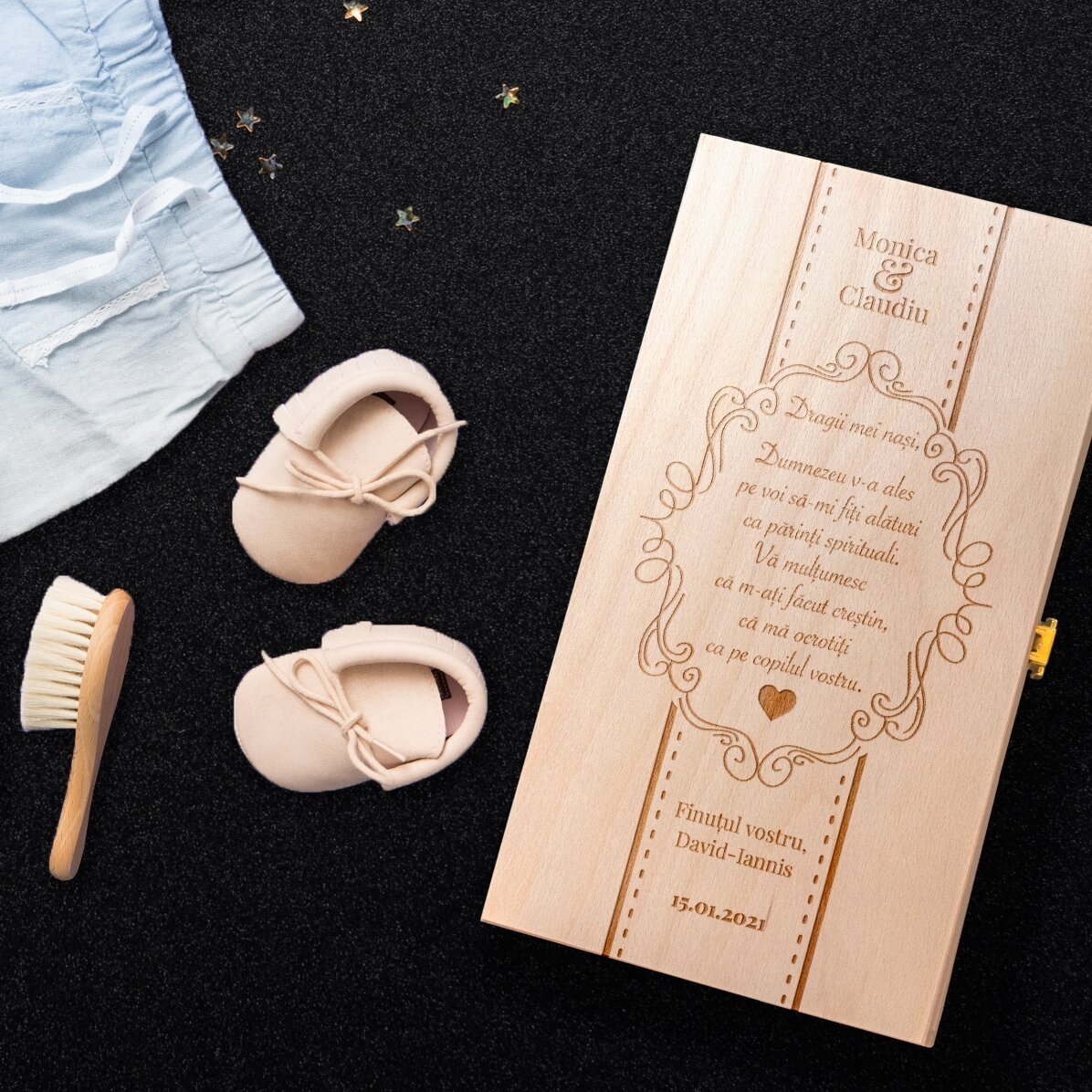 Cutie de vin personalizată pentru două sticle - Mulțumire nași de botez