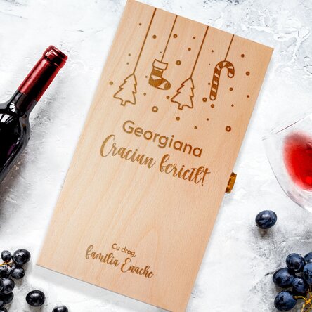 Cutie de vin personalizată pentru două sticle - Ornamente de Crăciun