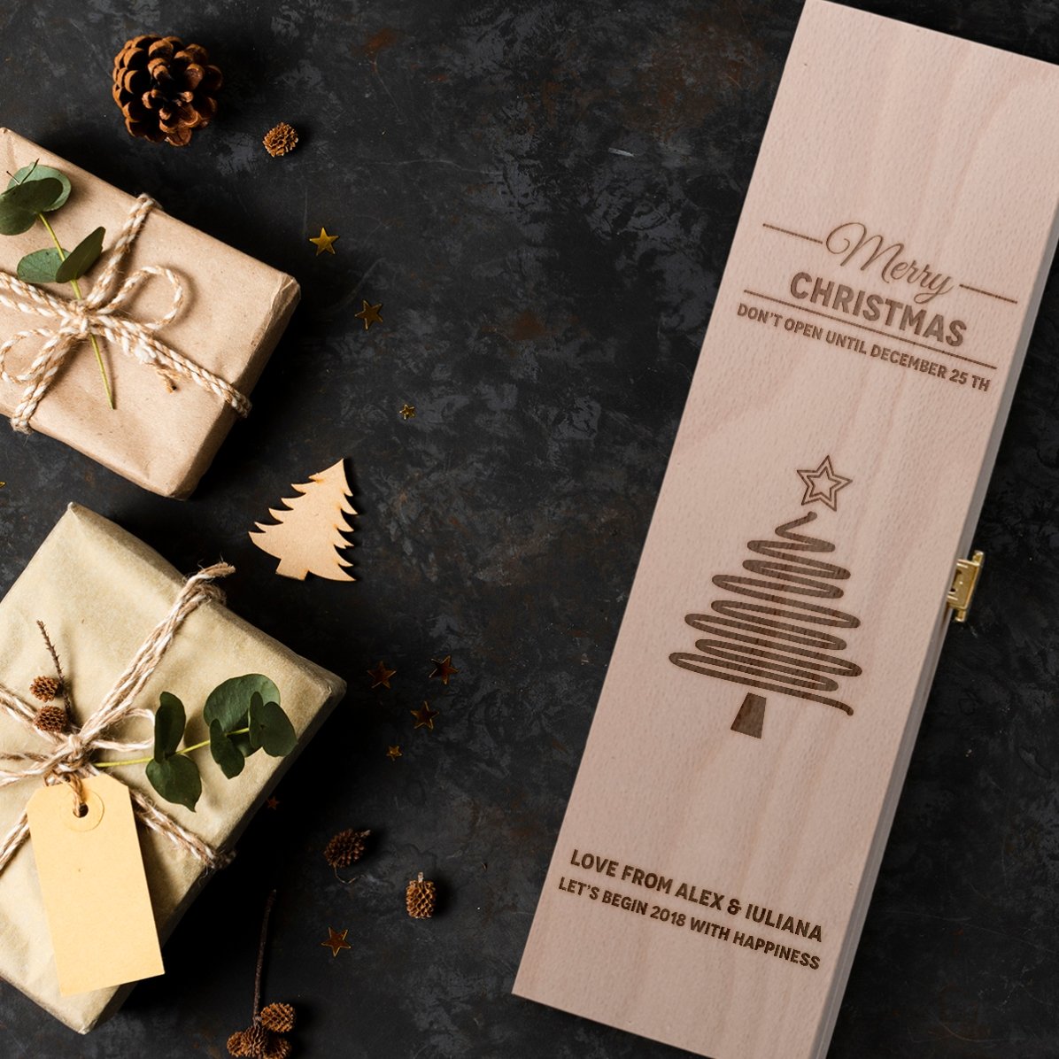 Cutie de vin personalizată - Star Christmas Tree