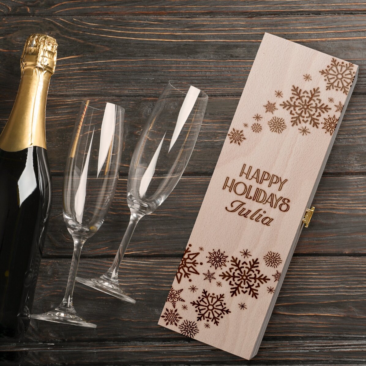 Cutie de vin spumant personalizată - Fulgi de nea