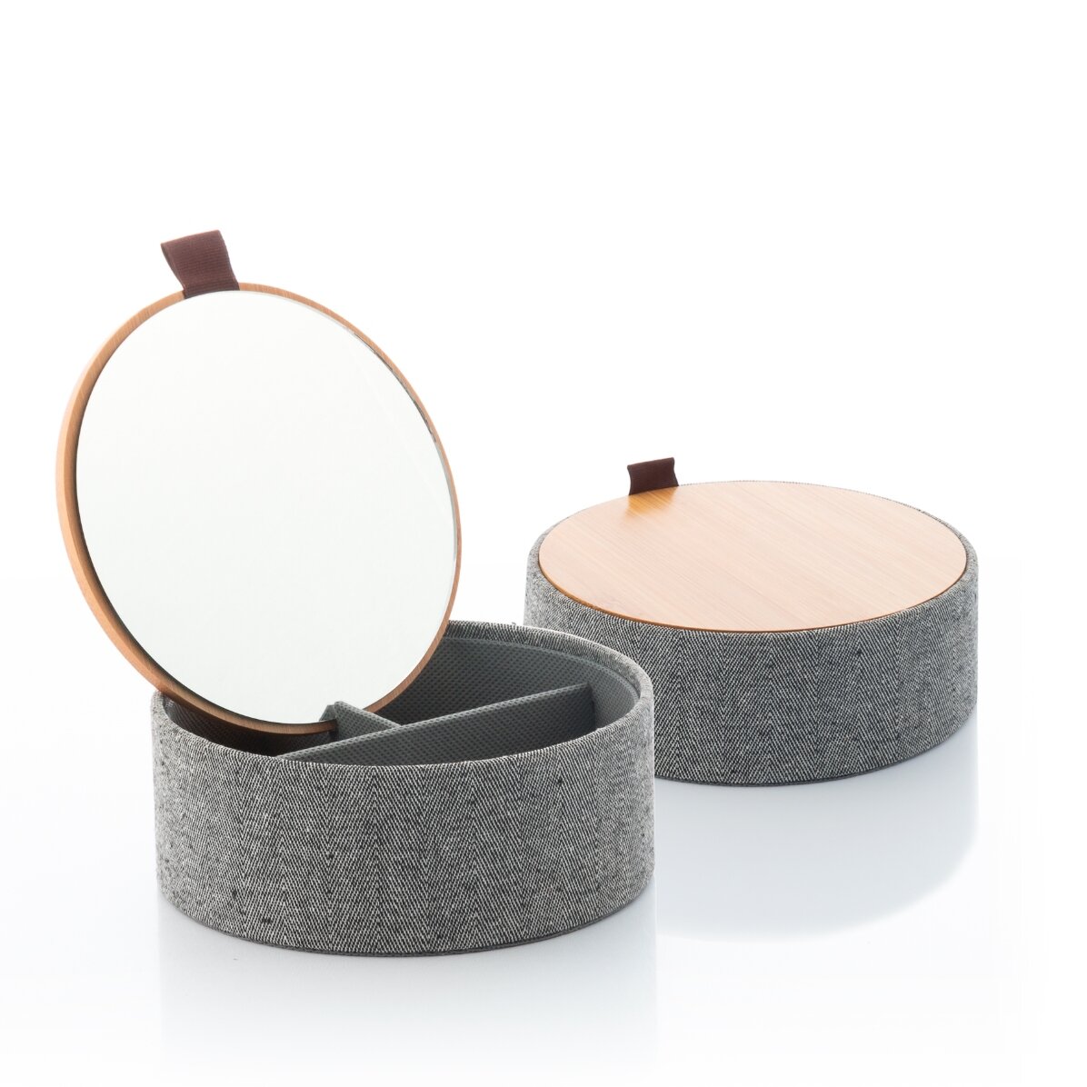 Cutie pentru bijuterii din bambus cu organizator și oglindă