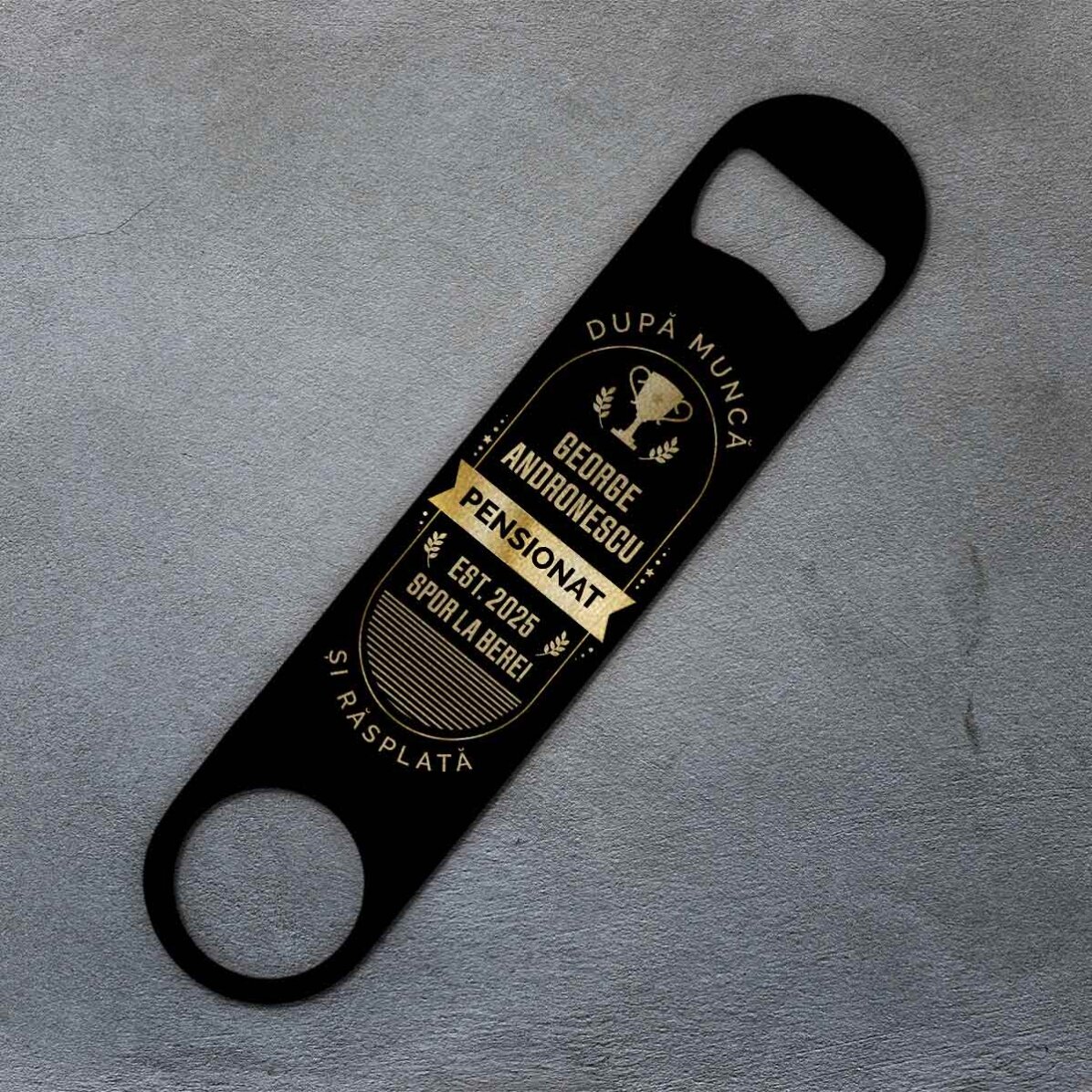 Desfăcător de bere personalizat cu mesaj - Pensionare