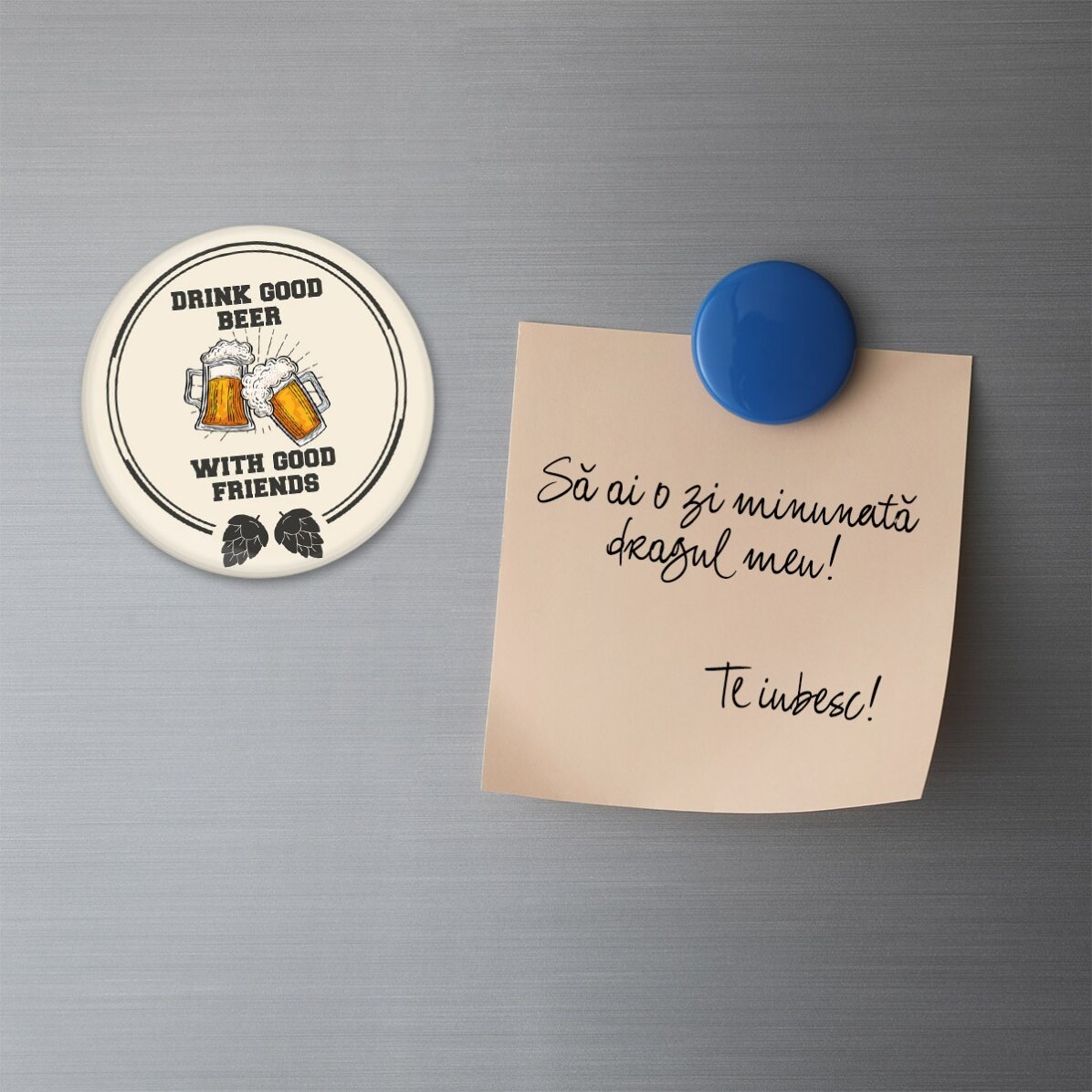 Desfăcător de sticle cu magnet personalizat cu text  - Good beer with good friends