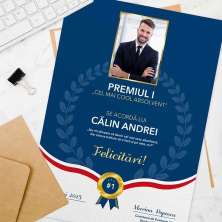 Diplomă personalizată cu poză și text - Cel mai bun absolvent