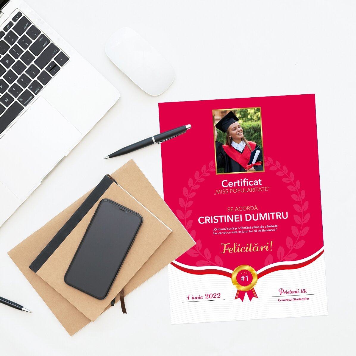 Diplomă personalizată cu poză și text - Cel mai bun absolvent