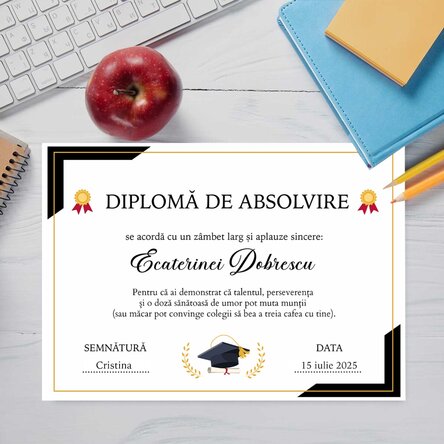 Diplomă personalizată cu text - Absolvire
