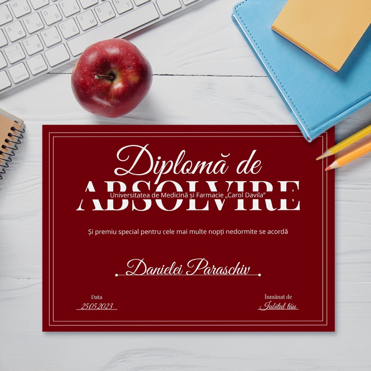 Diplomă personalizată cu text - Diplomă de absolvire