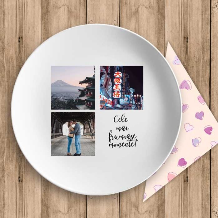 Farfurie personalizată cu 3 poze și text