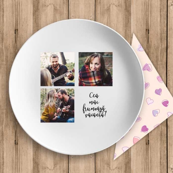 Farfurie personalizată cu 3 poze și text