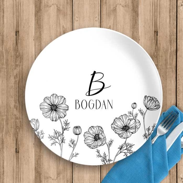 Farfurie personalizată cu initială și text - Flowers