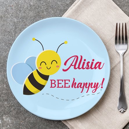 Farfurie personalizată cu text - Bee happy!