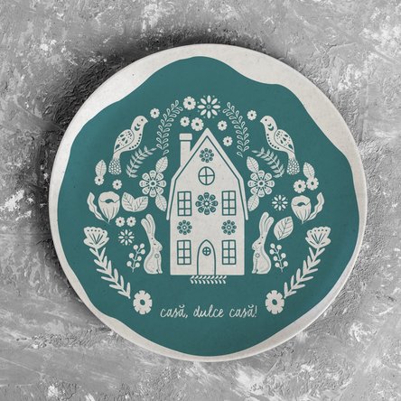 Farfurie personalizată cu text - Casă, dulce casă! (verde)