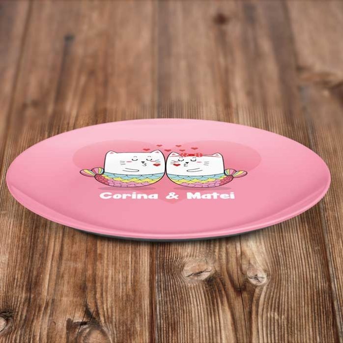 Farfurie personalizată cu text - Love cats