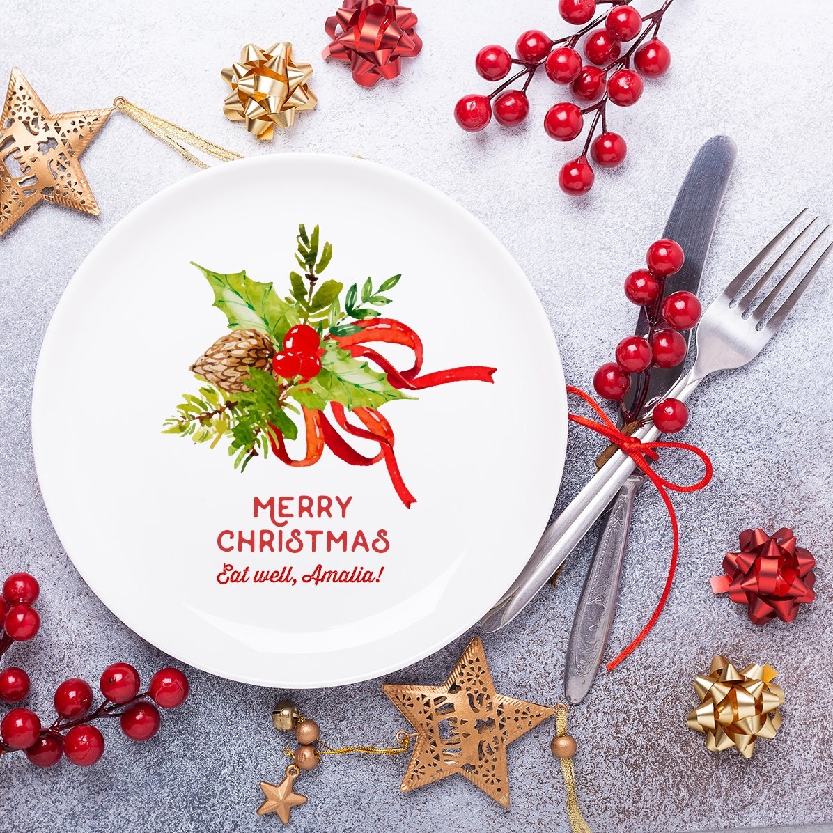 Farfurie personalizată cu text - Merry Christmas