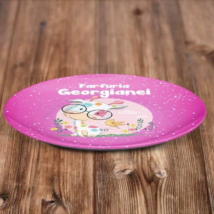 Farfurie roz personalizată cu text 