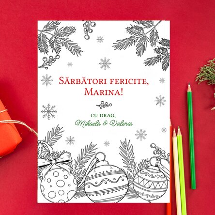 Felicitare de colorat personalizată cu mesaj - Crăciun