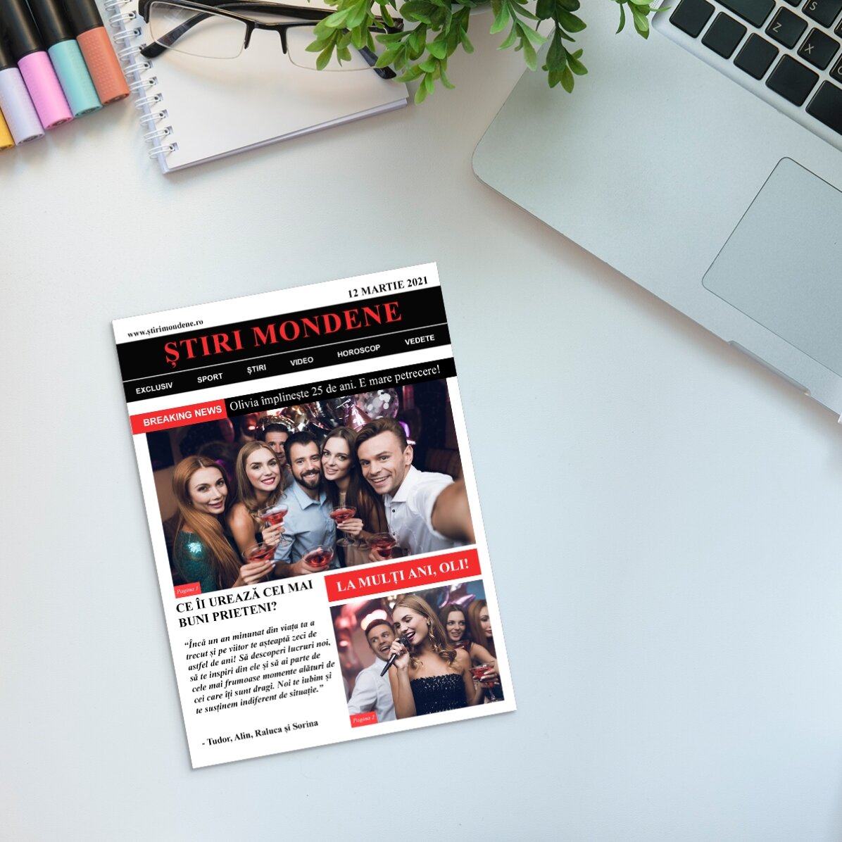 Felicitare magnetică amuzantă personalizată cu 2 poze și text  - Breaking news