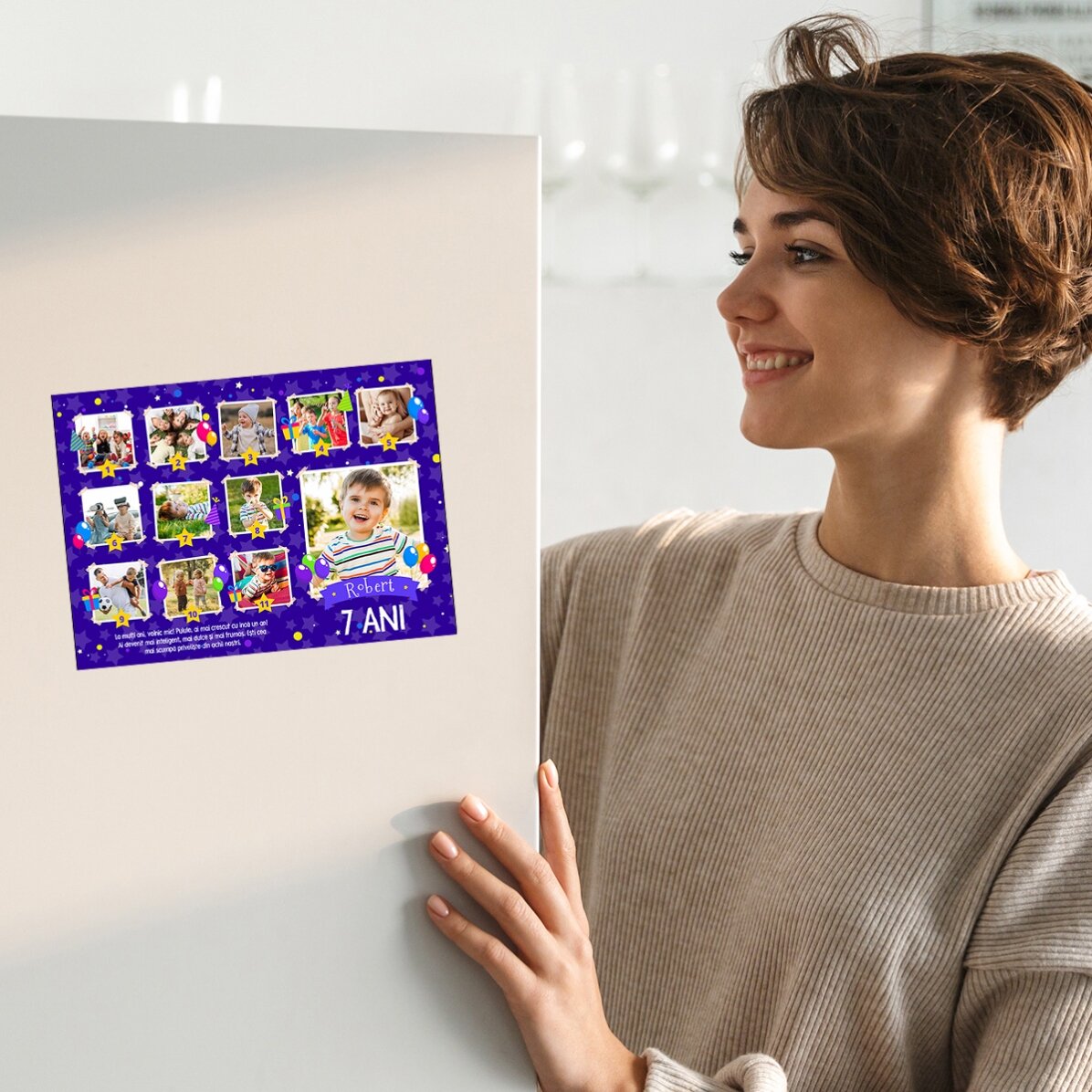 Felicitare magnetică personalizată cu 12 poze și mesaj pentru copii - Zi de naștere