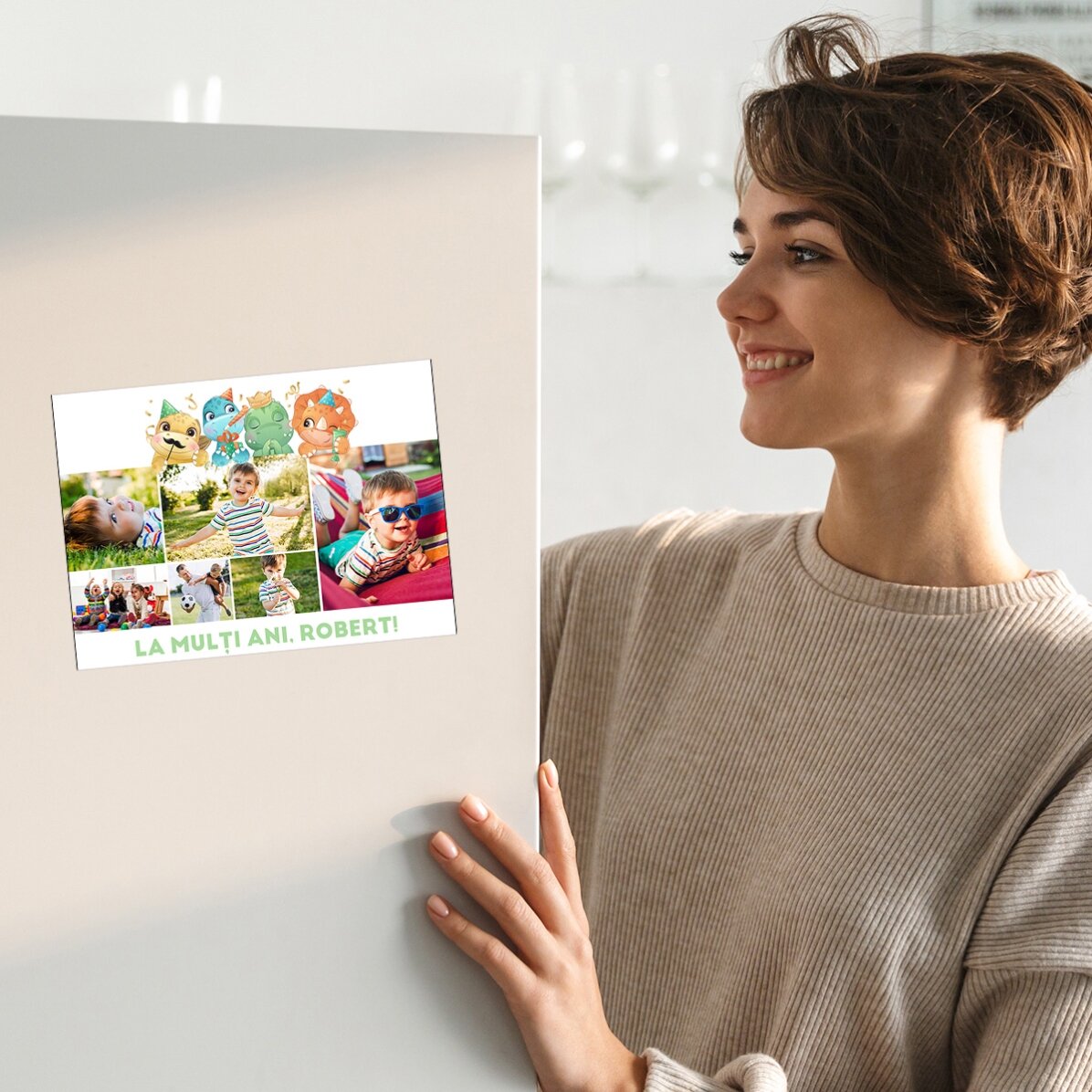 Felicitare magnetică personalizată cu 6 poze și text - Dinozauri