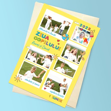 Felicitare magnetică personalizată cu 7 poze și mesaj - Ziua copilului