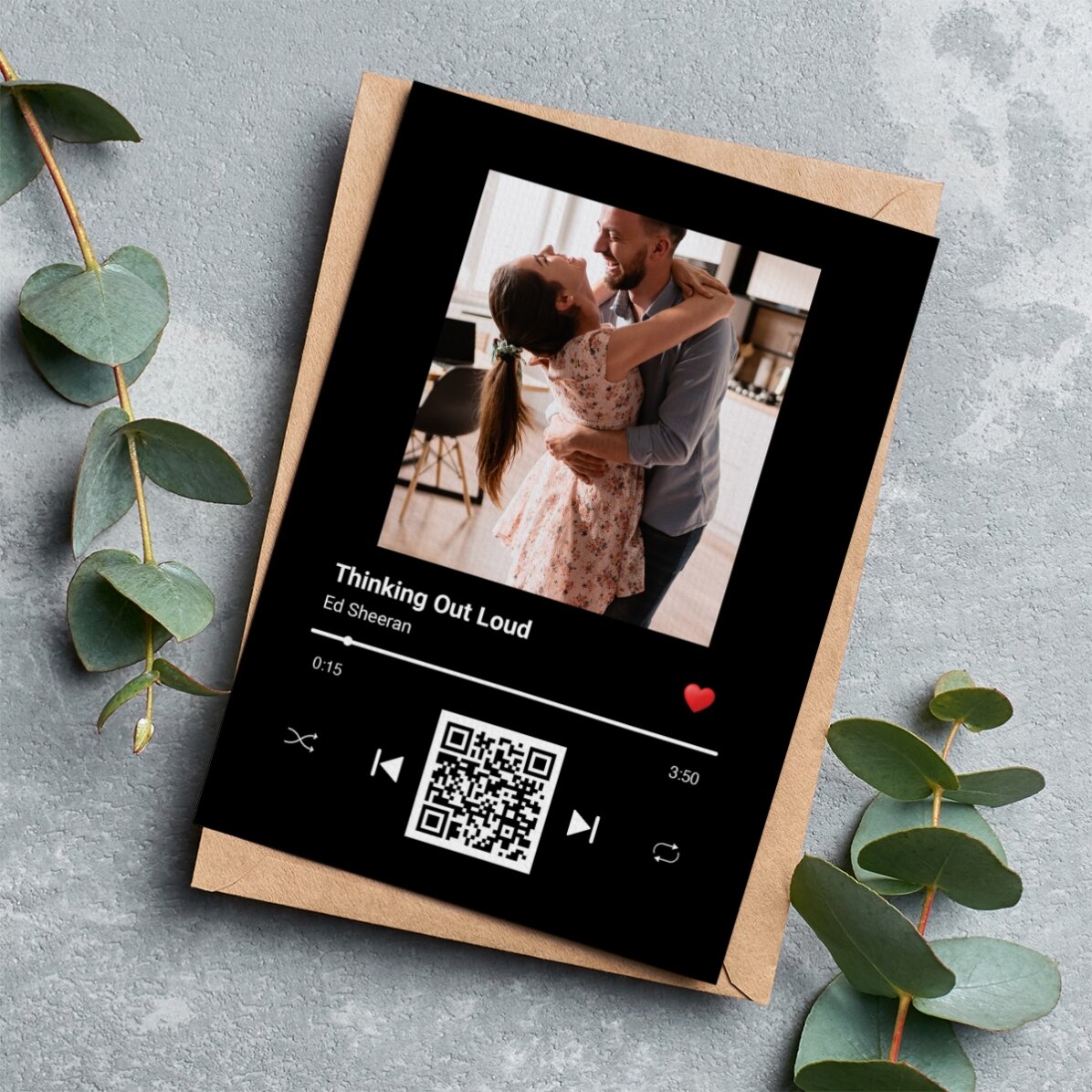 Felicitare magnetică personalizată cu o poză, text și cod QR - Melodia noastră