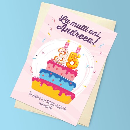 Felicitare magnetică personalizată cu text și număr - Tort aniversar