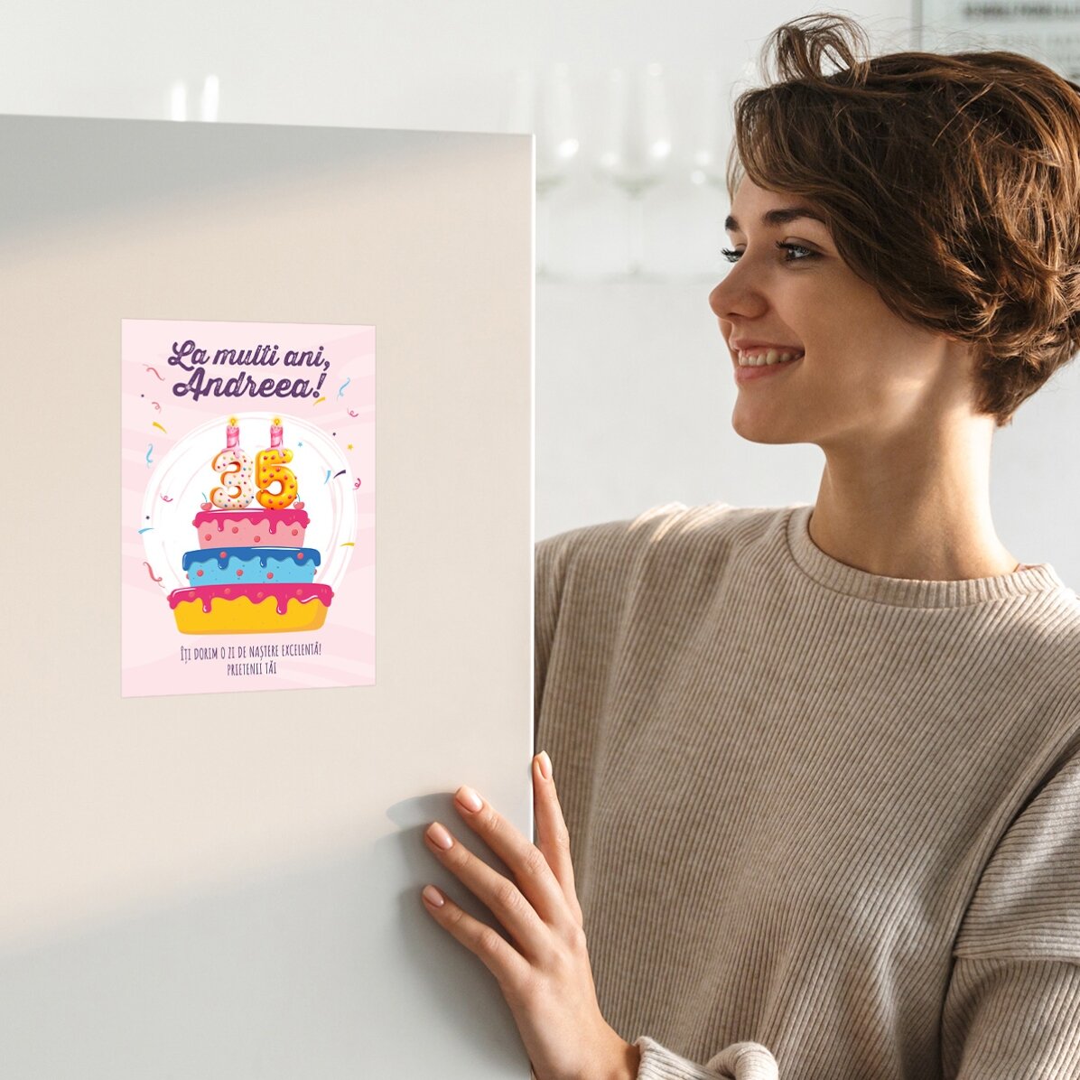 Felicitare magnetică personalizată cu text și număr - Tort aniversar