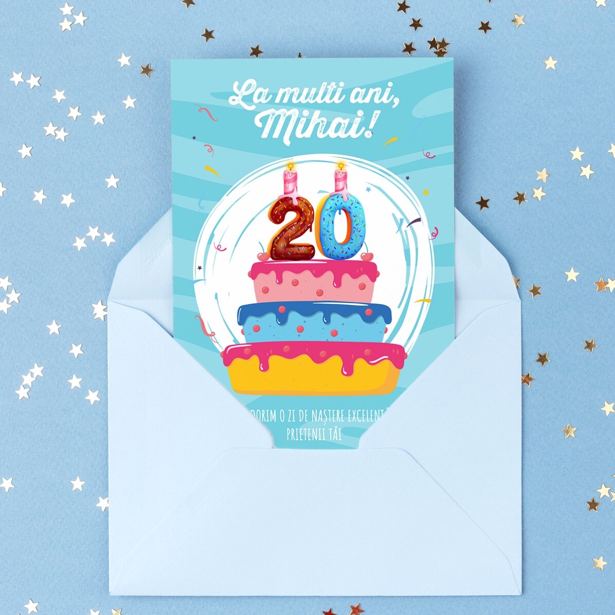 Felicitare magnetică personalizată cu text și număr - Tort aniversar