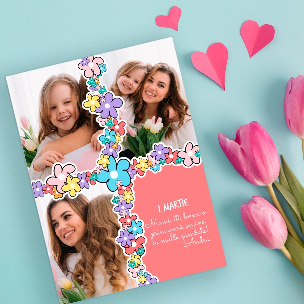 Felicitare personalizată cu 3 poze și text