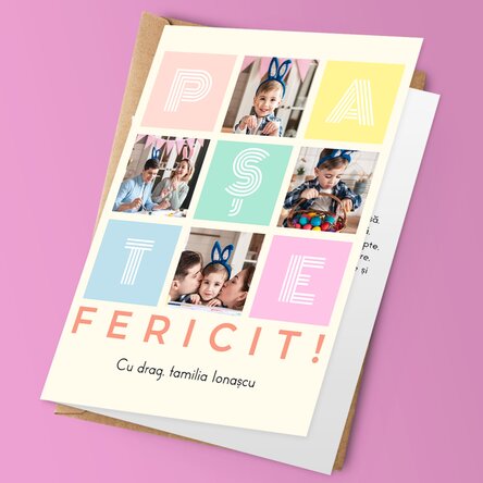 Felicitare personalizată cu 4 poze și mesaj - Paște Fericit!